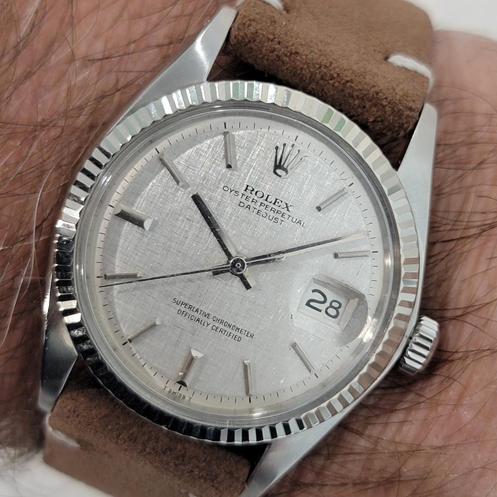 Mens Rolex Datejust 1601 36mm 18k Gold SS Linen Dial Automatic 1970s NA143B 9