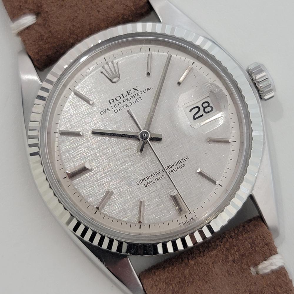 Mens Rolex Datejust 1601 36mm 18k Gold SS Linen Dial Automatic 1970s NA143B In Excellent Condition In Beverly Hills, CA