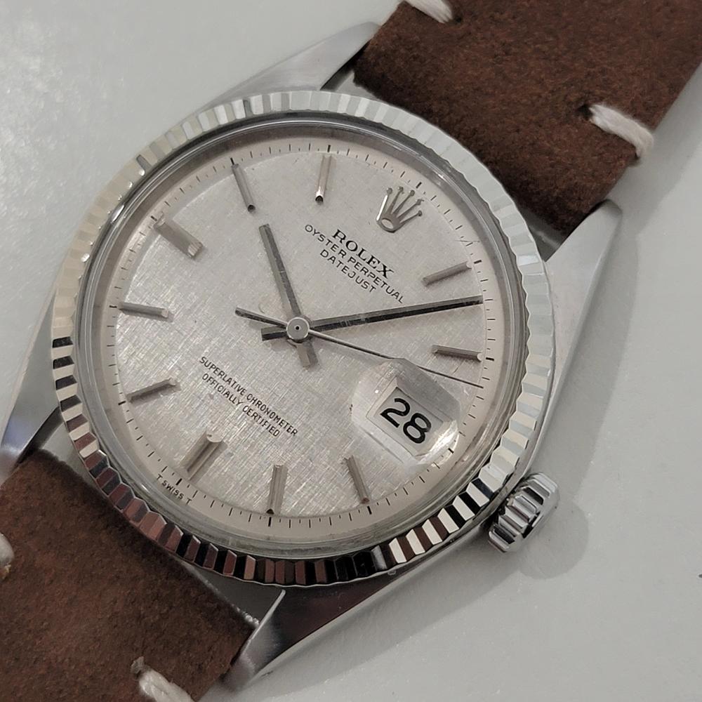 Men's Mens Rolex Datejust 1601 36mm 18k Gold SS Linen Dial Automatic 1970s NA143B