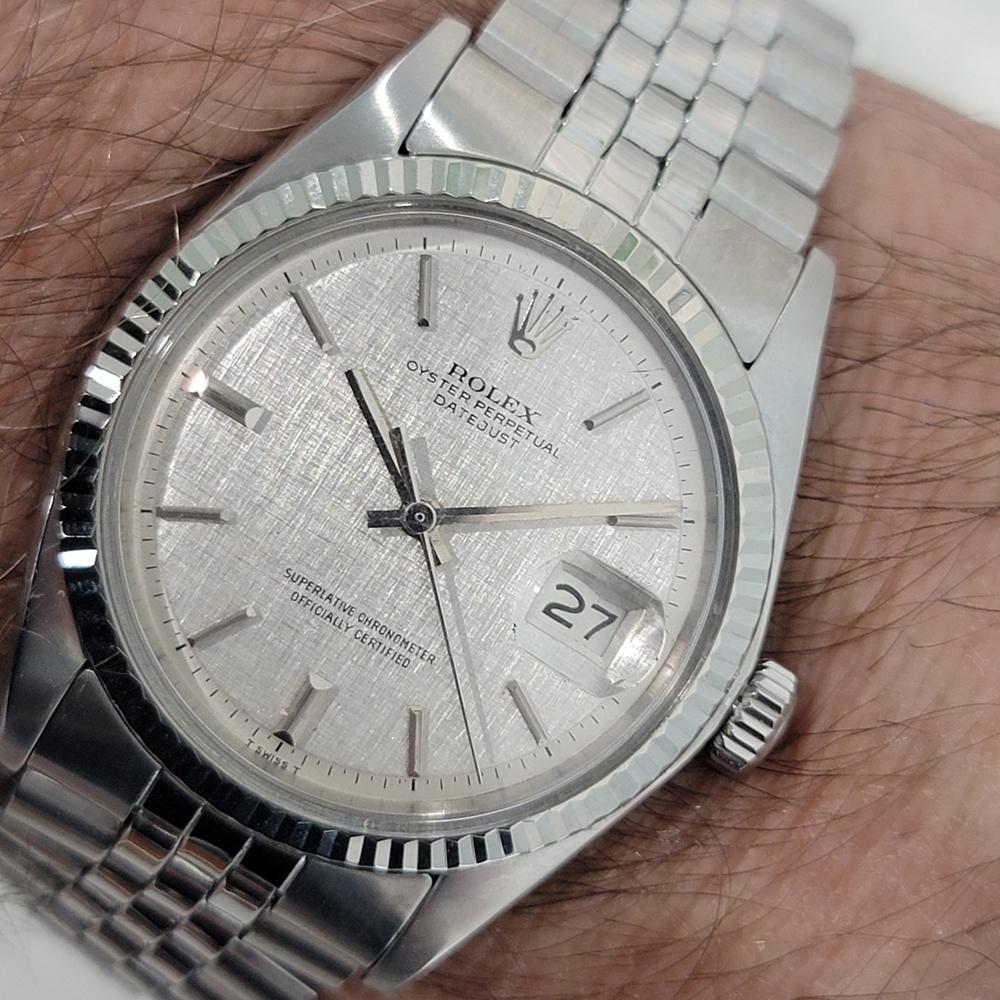 Rolex Montre Datejust 1601 36 mm en or blanc 18 carats avec cadran en lin SS automatique, années 1970 NA143 10