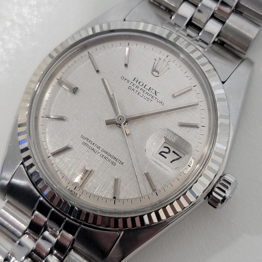 Rolex Montre Datejust 1601 36 mm en or blanc 18 carats avec cadran en lin SS automatique, années 1970 NA143 Pour hommes 
