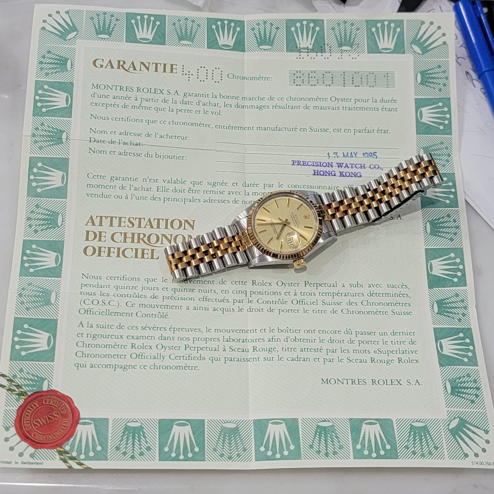 Mens Rolex Datejust 16013 18k Rose Gold SS Automatic 1980s with Paper RA339 For Sale 6