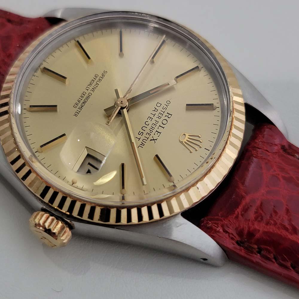 Mens Rolex Datejust 16013 18k Rose Gold SS Automatic 1980s with Paper RA339B In Excellent Condition For Sale In Beverly Hills, CA
