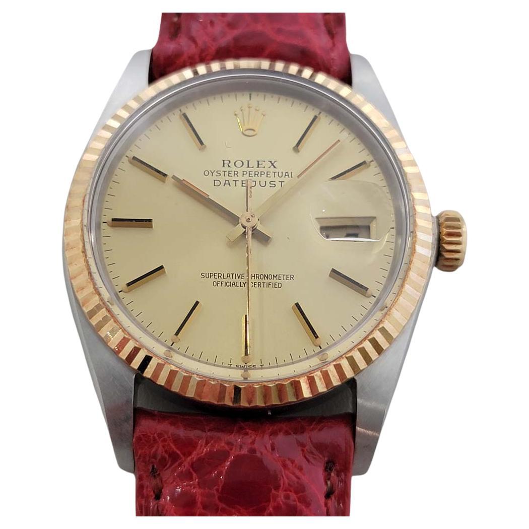 Mens Rolex Datejust 16013 18k Rose Gold SS Automatic 1980s with Paper RA339B For Sale