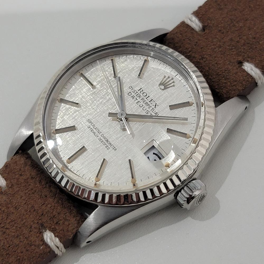 Men's Mens Rolex Datejust 16014 36mm 18k Gold SS Linen Dial Automatic 1970s RA484B