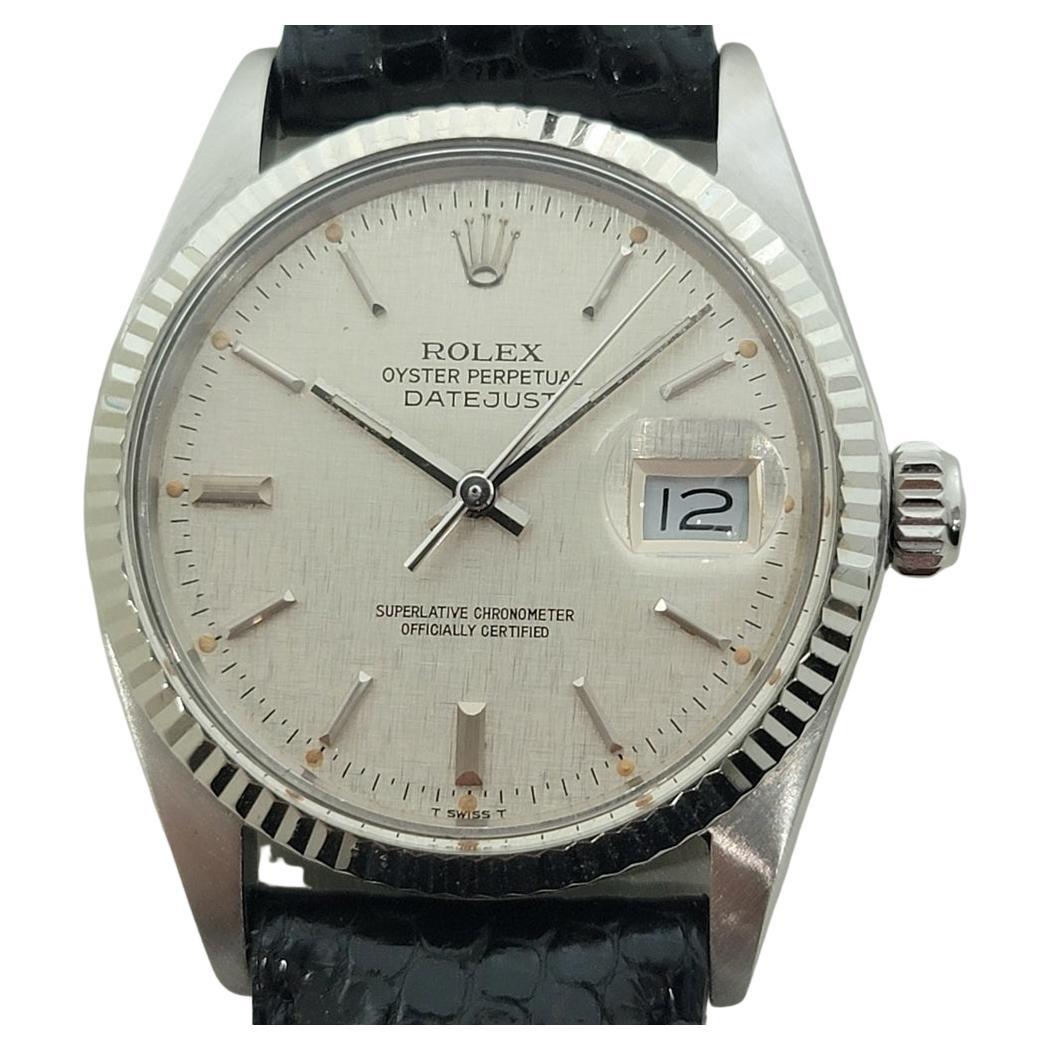 Mens Rolex Datejust 16014 36mm 18k Gold SS Linen Dial Automatic 1970s  RA485B