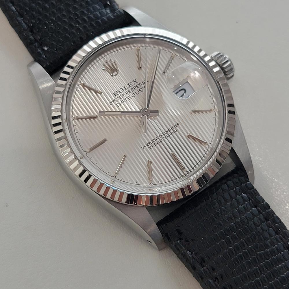 Mens Rolex Datejust 16014 36mm 18k Gold SS Tapestry Dial Automatic 1980s RA516 In Excellent Condition For Sale In Beverly Hills, CA