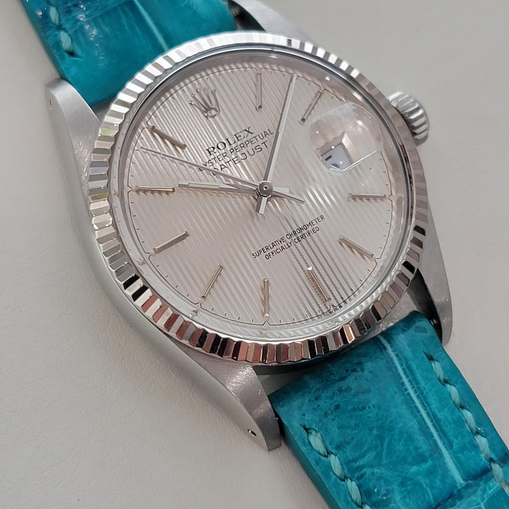 Mens Rolex Datejust 16014 36mm 18k Gold SS Tapestry Dial Automatic 1980s RA516B In Excellent Condition For Sale In Beverly Hills, CA