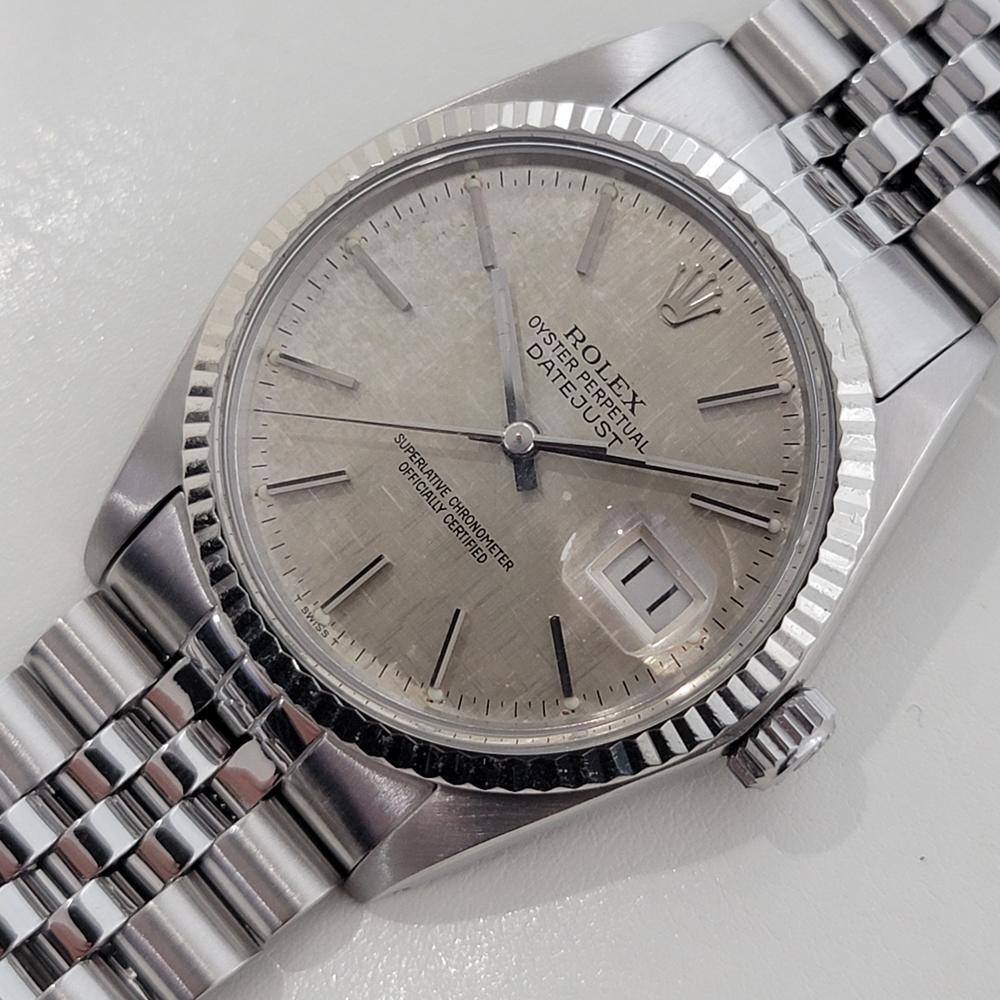 Men's Mens Rolex Datejust 16014 36mm 18k SS Linen Dial Automatic 1970s Vintage RA483