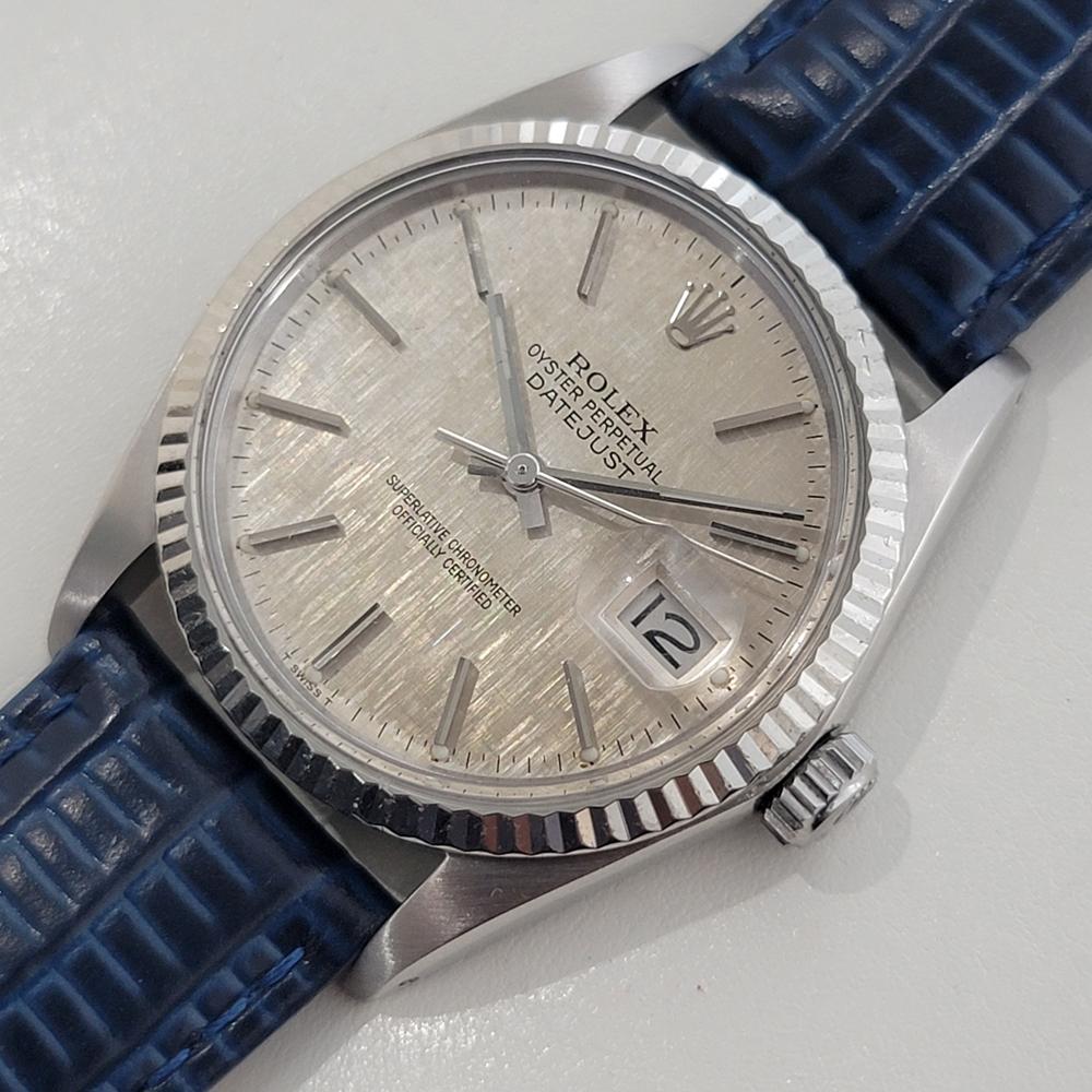 Men's Mens Rolex Datejust 16014 36mm 18k SS Linen Dial Automatic 1970s Vintage RA483