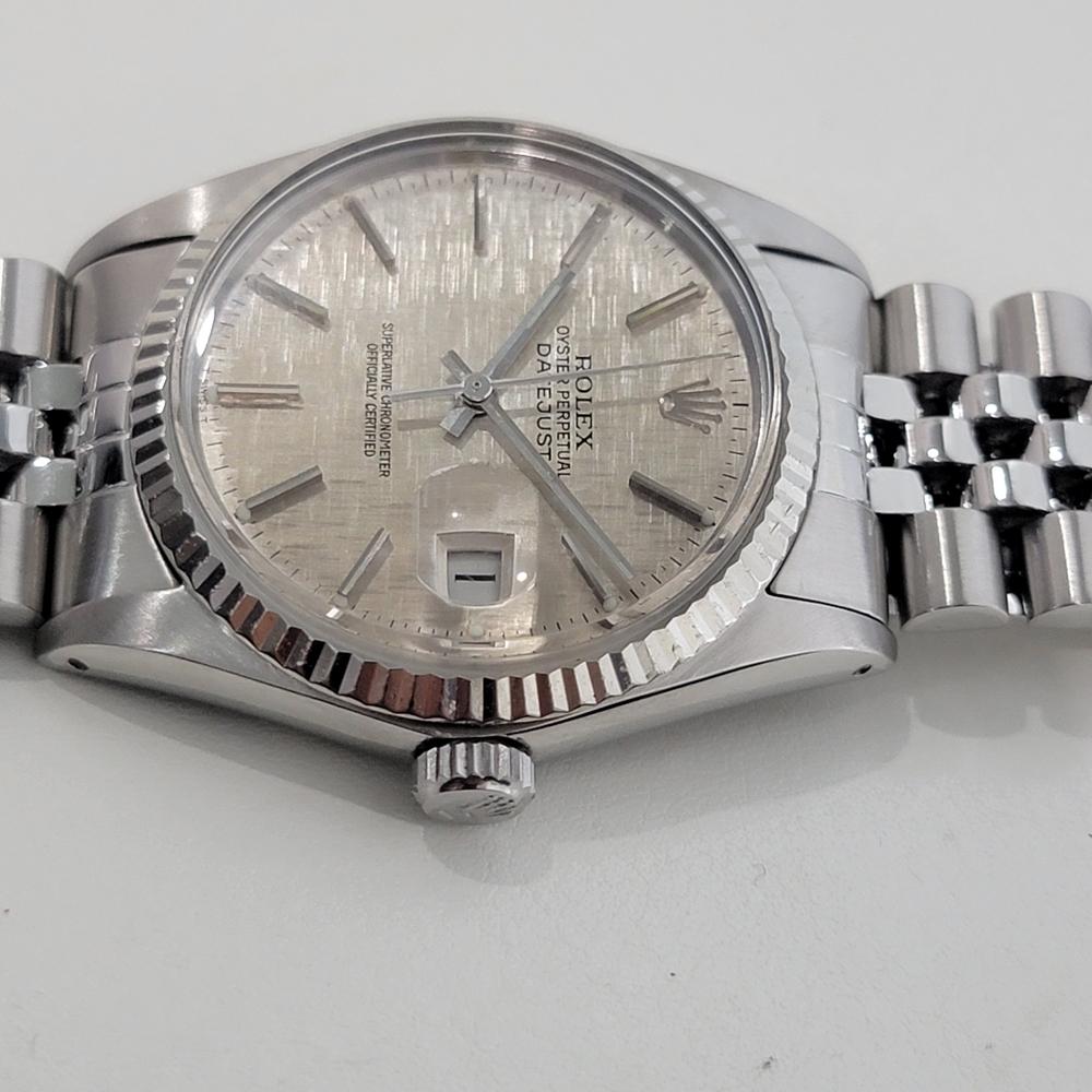 Mens Rolex Datejust 16014 36mm 18k SS Linen Dial Automatic 1970s Vintage RA483 1