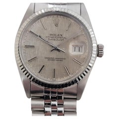 Mens Rolex Datejust 16014 36mm 18k SS Linen Dial Automatic 1970s Vintage RA483