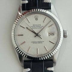 Mens Rolex Datejust 16014 36mm 18k SS Linen Dial Automatic 1980s Vintage RA491