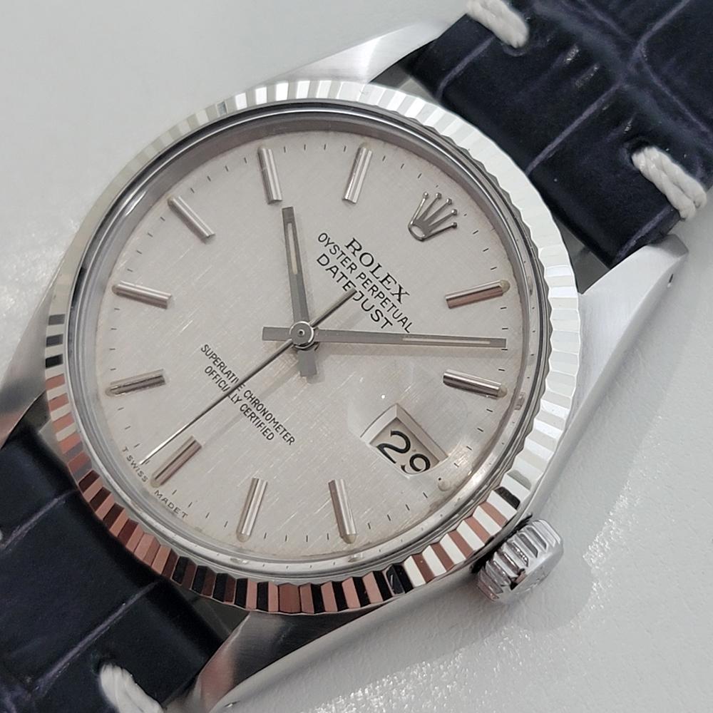 Men's Mens Rolex Datejust 16014 36mm 18k SS Linen Dial Automatic 1980s Vintage RA491
