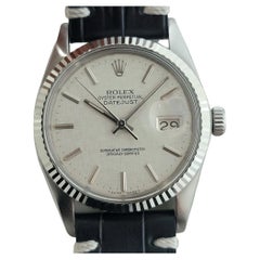 Mens Rolex Datejust 16014 36mm 18k SS Linen Dial Automatic 1980s Vintage RA491