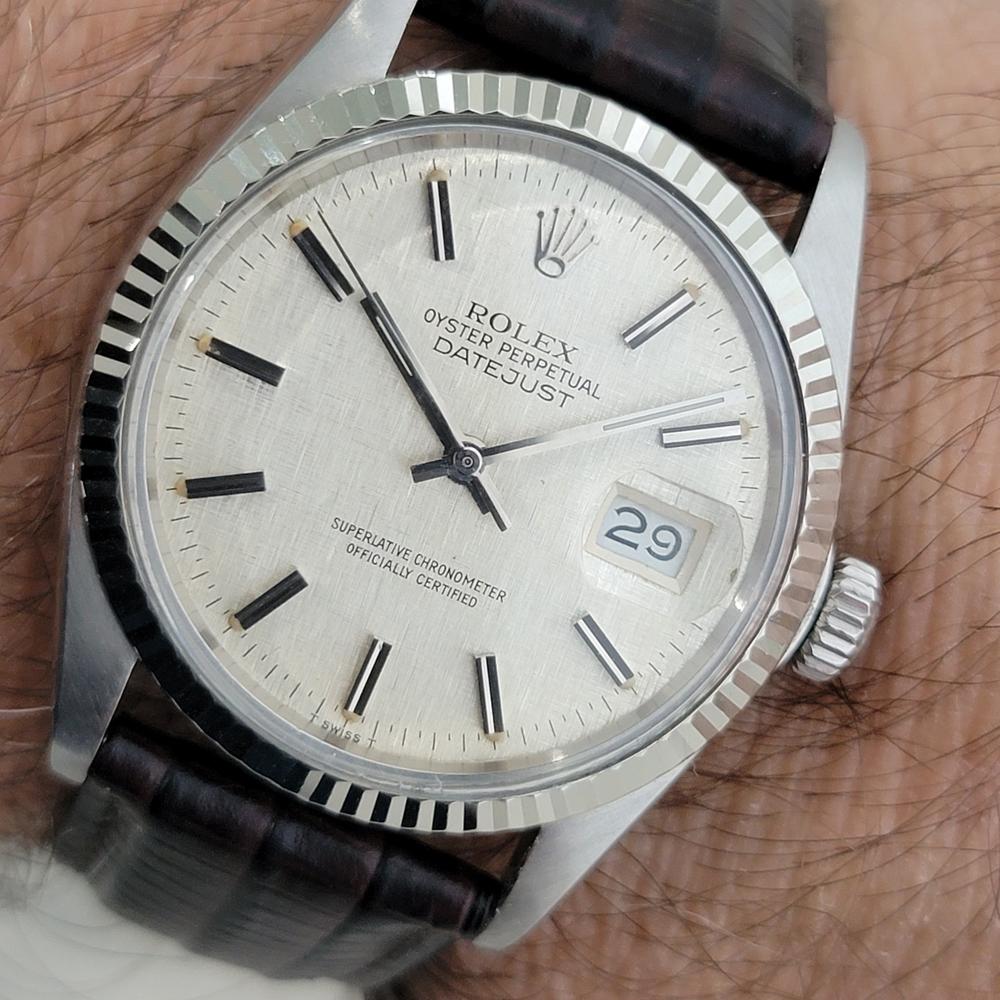 Mens Rolex Datejust 16014 36mm 18k SS Linen Dial Automatic 1980s Vintage RA519 For Sale 9