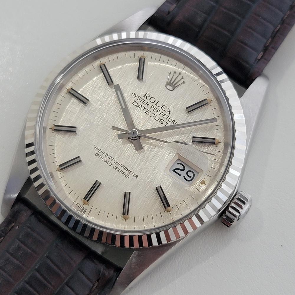 Men's Mens Rolex Datejust 16014 36mm 18k SS Linen Dial Automatic 1980s Vintage RA519 For Sale