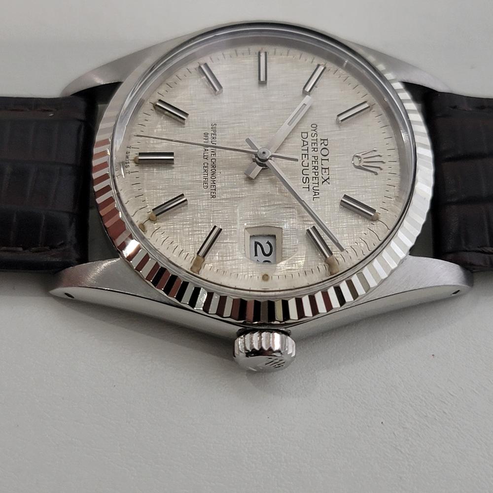 Mens Rolex Datejust 16014 36mm 18k SS Linen Dial Automatic 1980s Vintage RA519 For Sale 1