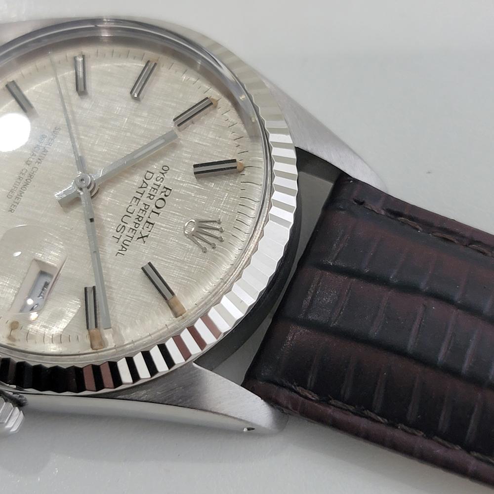 Mens Rolex Datejust 16014 36mm 18k SS Linen Dial Automatic 1980s Vintage RA519 For Sale 2