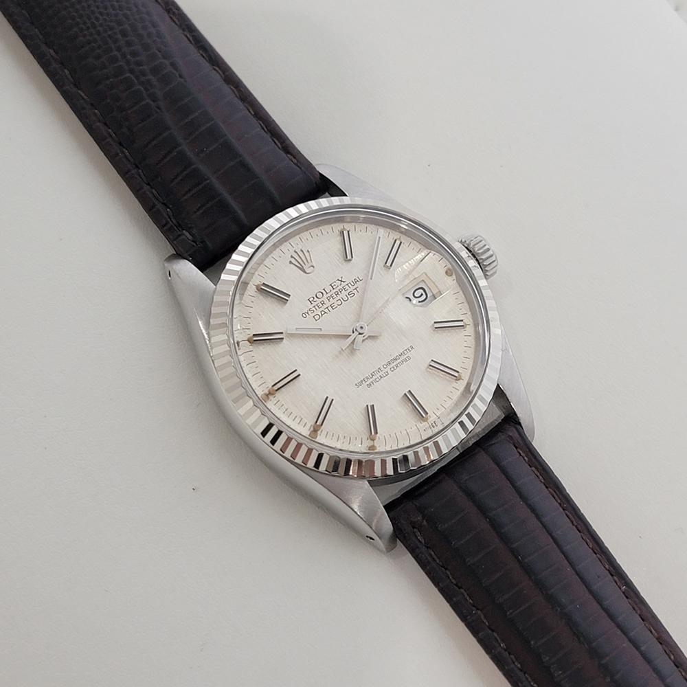 Mens Rolex Datejust 16014 36mm 18k SS Linen Dial Automatic 1980s Vintage RA519 For Sale 3
