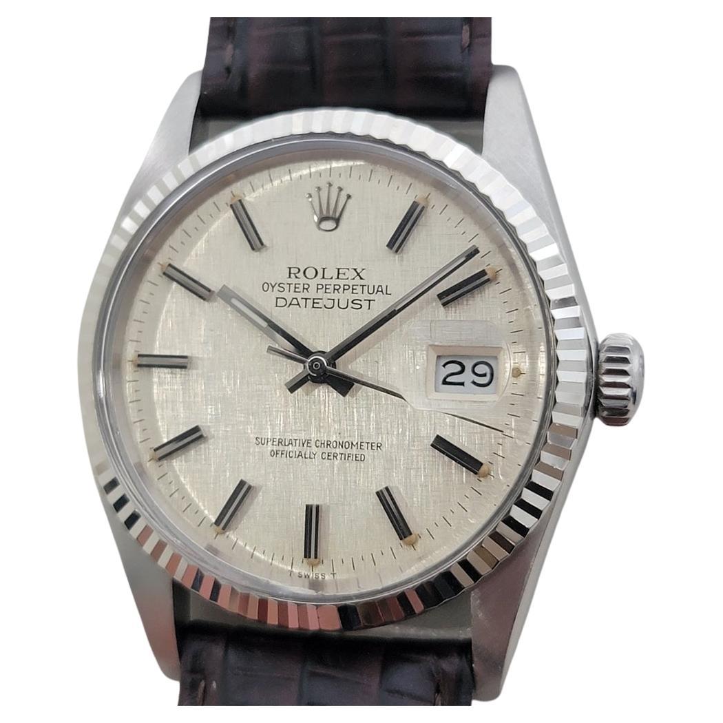 Mens Rolex Datejust 16014 36mm 18k SS Linen Dial Automatic 1980s Vintage RA519