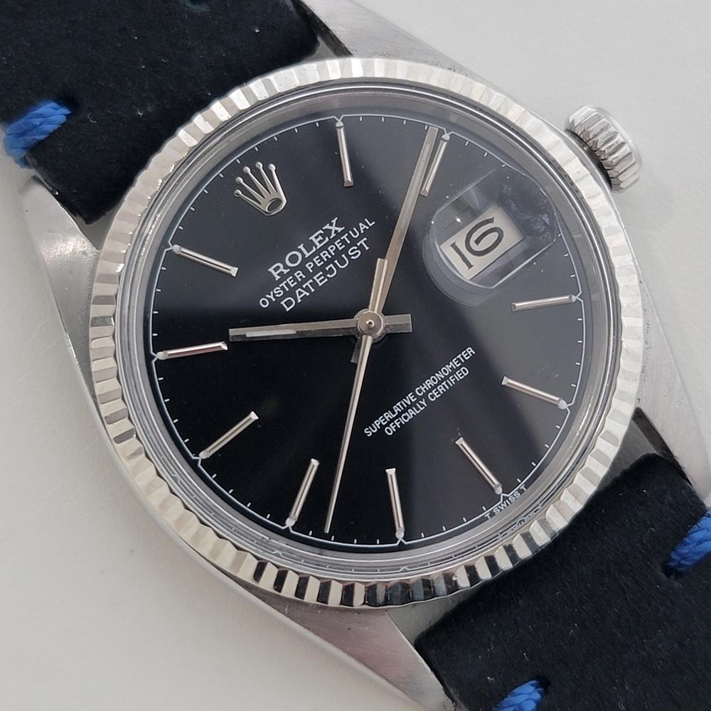 Mens Rolex Datejust 16014 36mm 18k White Gold SS Automatic 1970s Vintage RA517 In Excellent Condition In Beverly Hills, CA