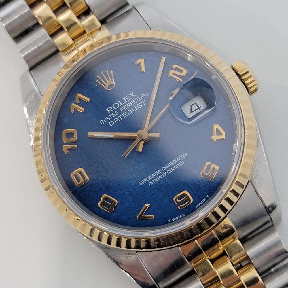Rétro Rolex Datejust 16233 or 18 carats SS 1980s Montre-ordinateur suisse RA265 bleue pour hommes en vente