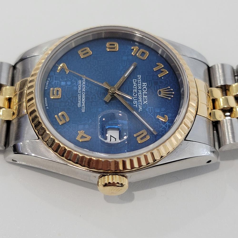 Retro Mens Rolex Datejust 16233 18k Gold SS 1980s Blue Computer Dial Swiss RA265 For Sale