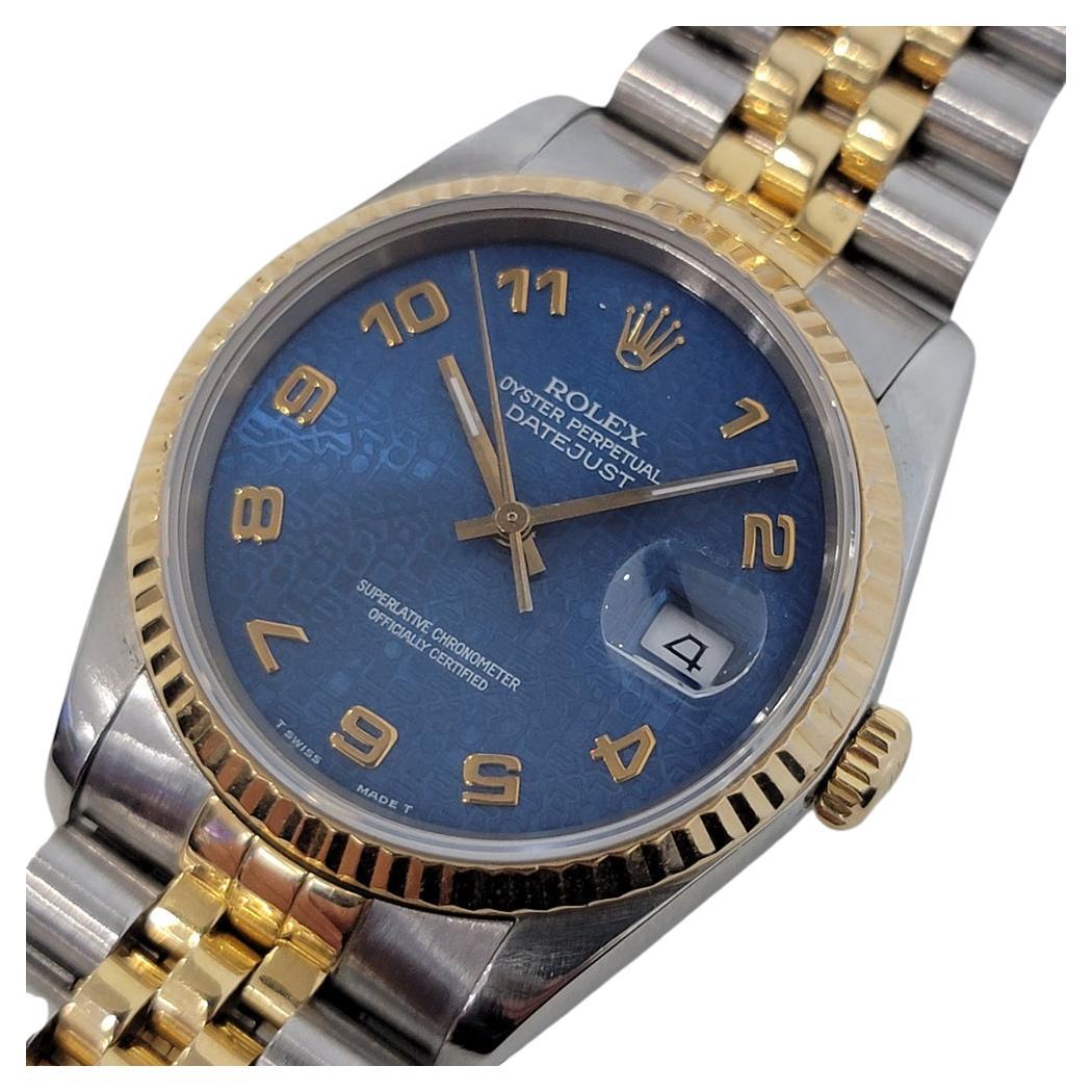 Mens Rolex Datejust 16233 18k Gold SS 1980s Blue Computer Dial Swiss RA265 For Sale