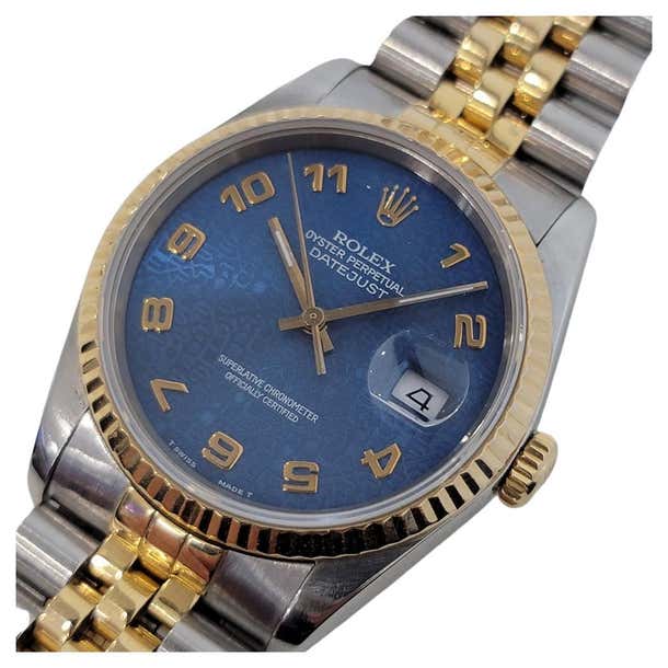 Mens Rolex Datejust 16233 18k Gold SS 1980s Blue Computer Dial Swiss ...