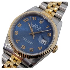 Vintage Mens Rolex Datejust 16233 18k Gold SS 1980s Blue Computer Dial Swiss RA265