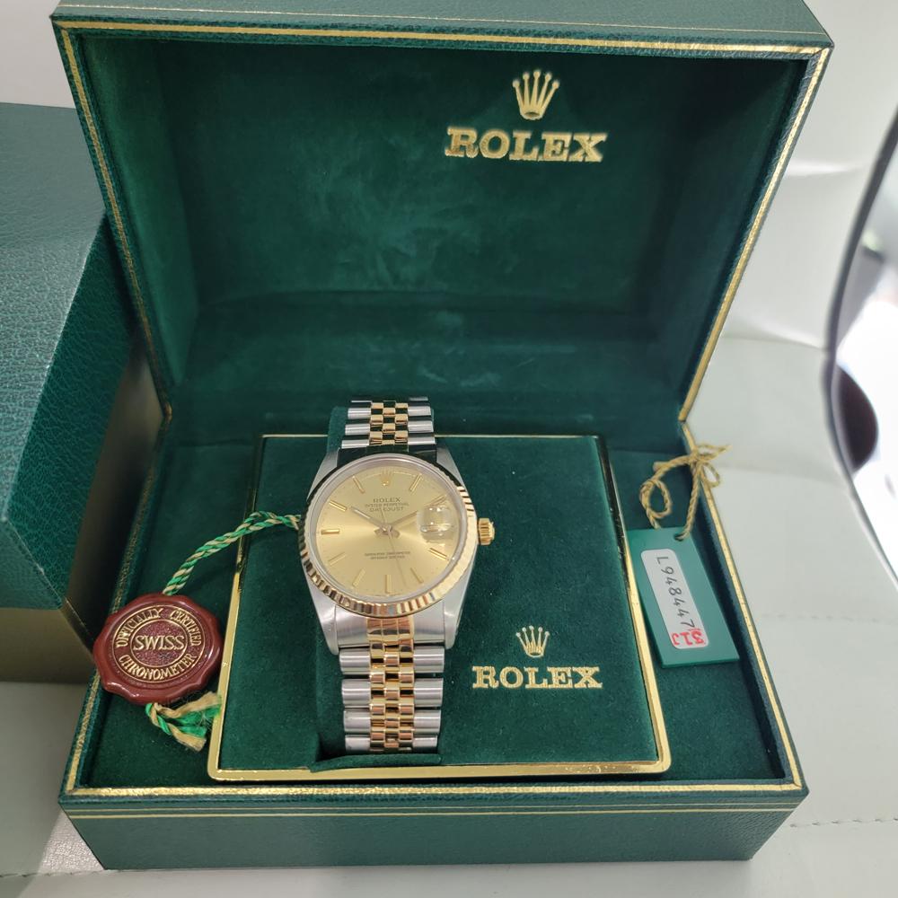 Mens Rolex Datejust 16233 36mm 18k Gold SS 1980s w Box and Paper RA380 7