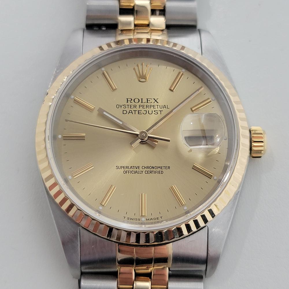 Timeless icon, Men's 18k gold and stainless steel Rolex Oyster Perpetual Datejust Ref.16233 automatic, c.1989, all original complete with box and paper, in immaculate condition. Verified authentic by a master watchmaker. Stunning Rolex signed gold