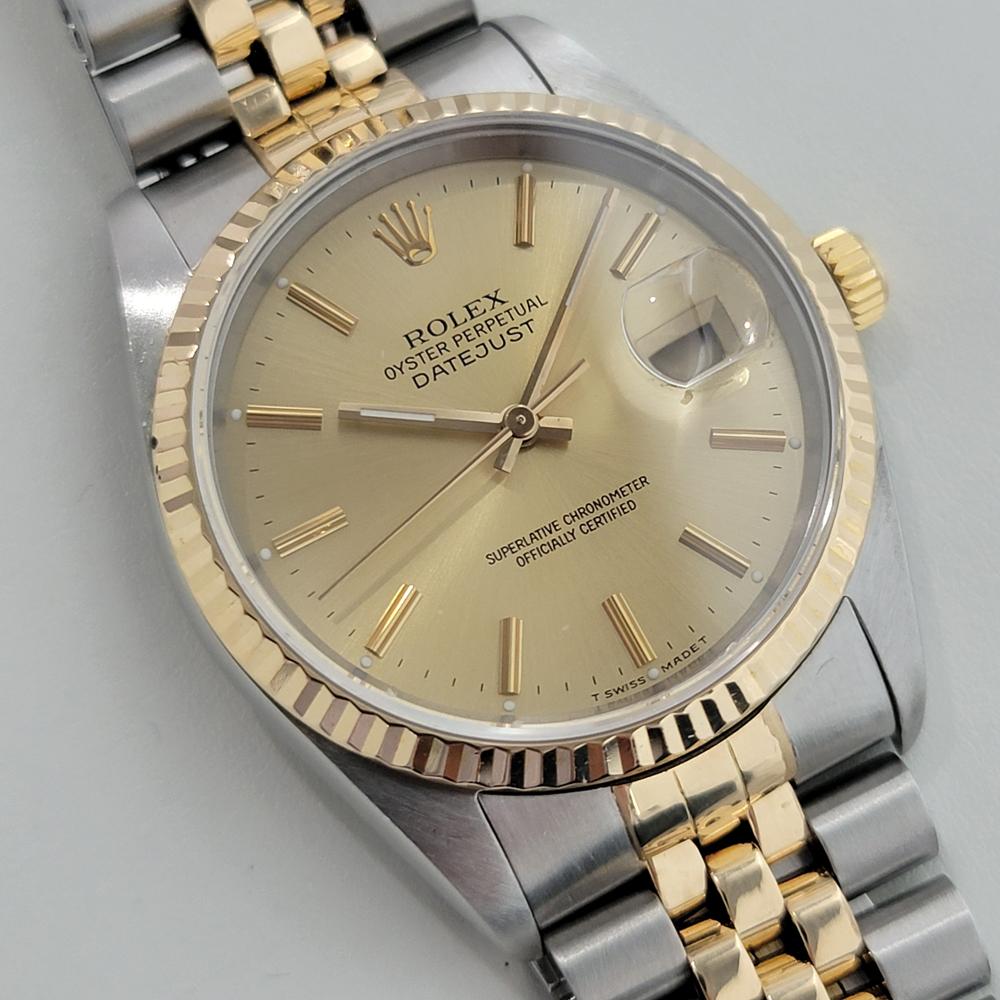 Retro Mens Rolex Datejust 16233 36mm 18k Gold SS 1980s w Box and Paper RA380