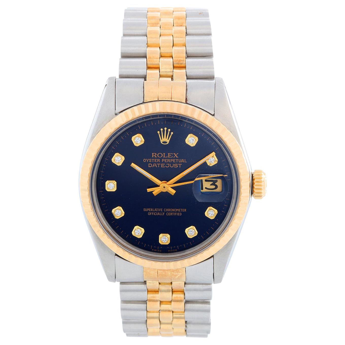 Men's Rolex Datejust 2-Tone Watch 1601 Blue Dial
