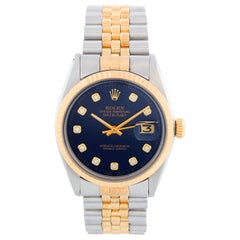 Rolex Herren Rolex Datejust 2-Ton-Uhr 1601 Blaues Zifferblatt