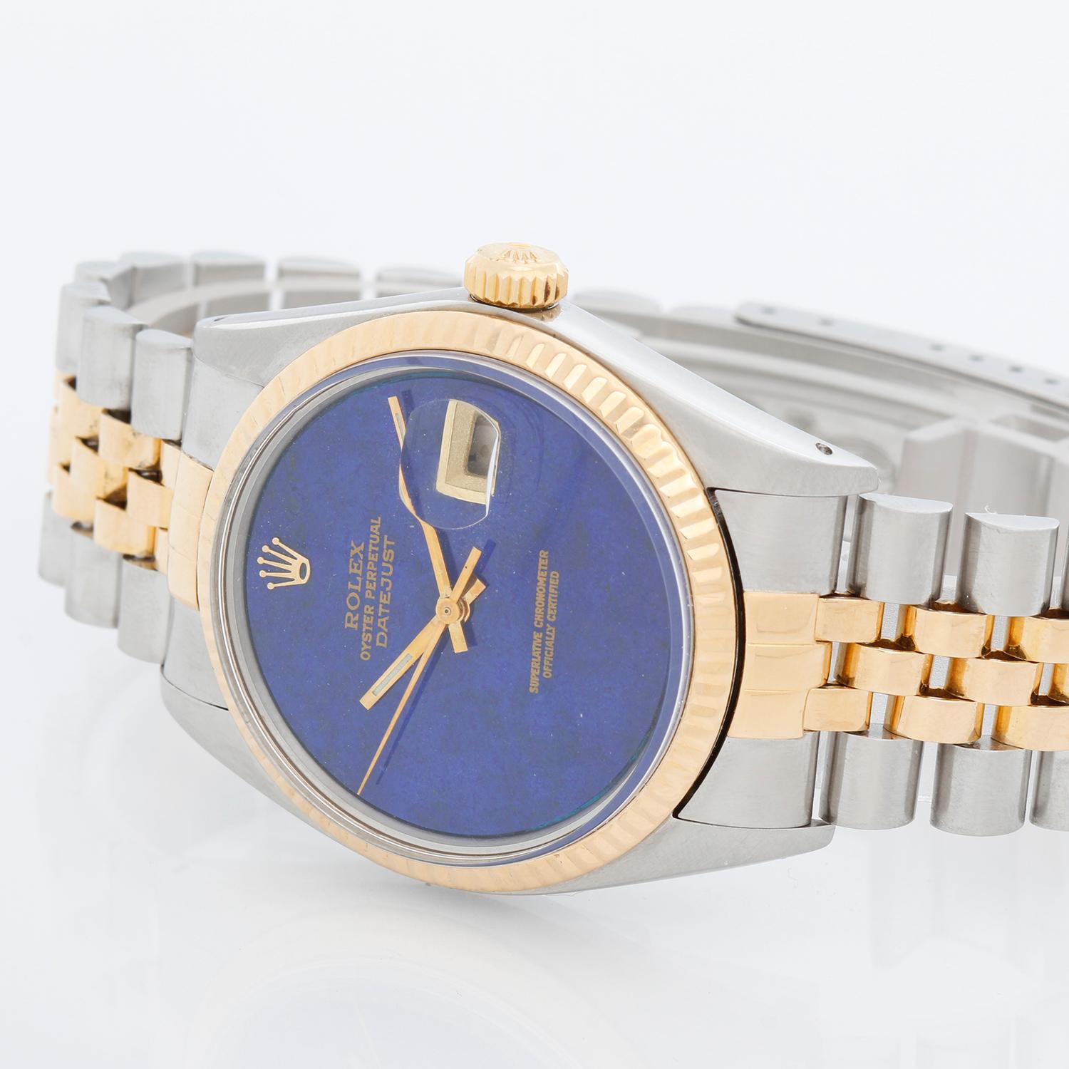 Men's Rolex Datejust 2-Tone Watch 16013 - Automatic winding, 27 jewels, Quickset, acrylic crystal. Stainless steel case with fluted bezel. Custom Lapis Lazuli dial . 2-Tone Jubilee bracelet. Pre-owned with custom box.