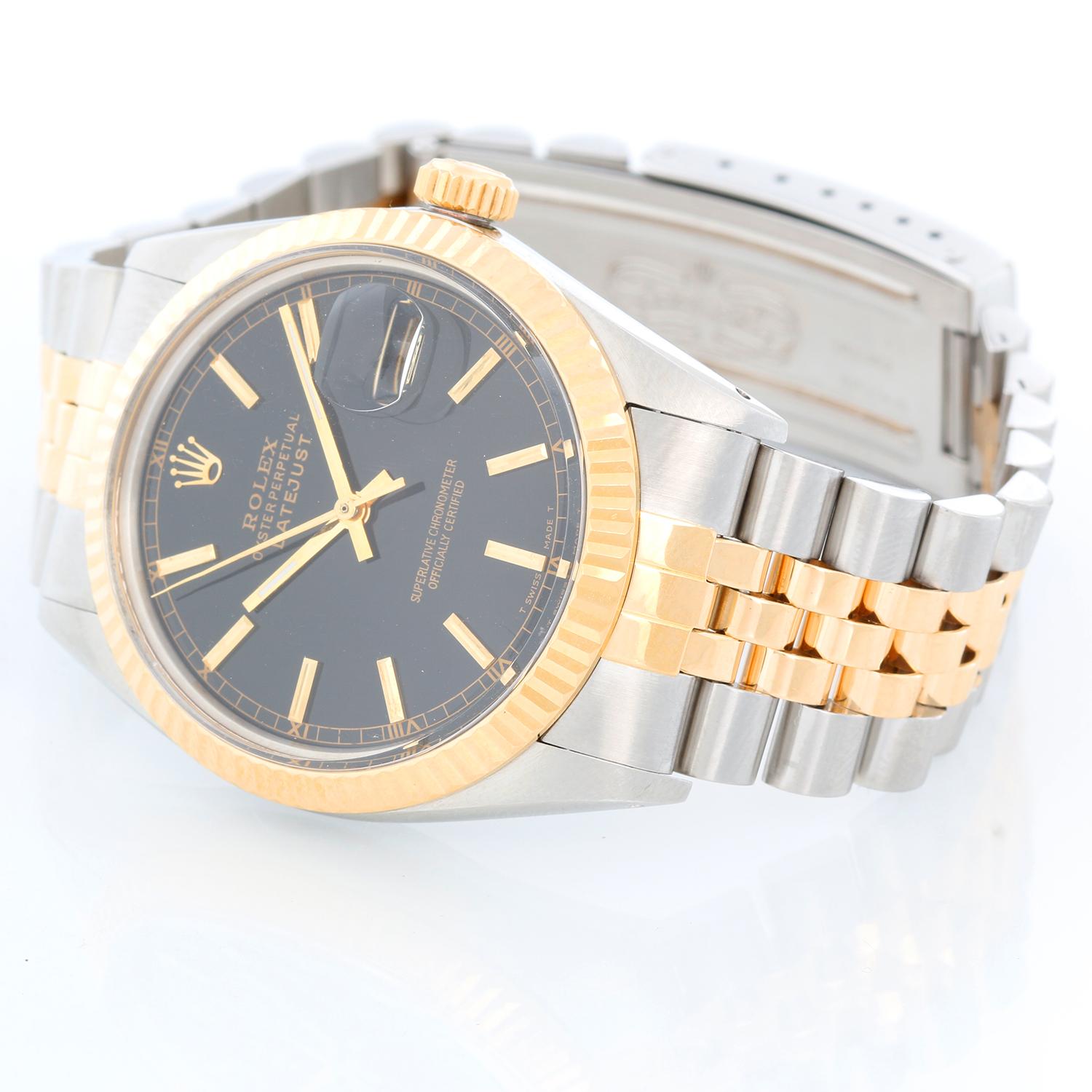 Men's Rolex Datejust 2-Tone Watch 16013 - Automatic winding, 27 jewels, Quickset, acrylic crystal. Stainless steel case with fluted bezel ( 36 mm ). White dial with stick hour markers. Rolex Jubilee . Pre-owned with custom box.