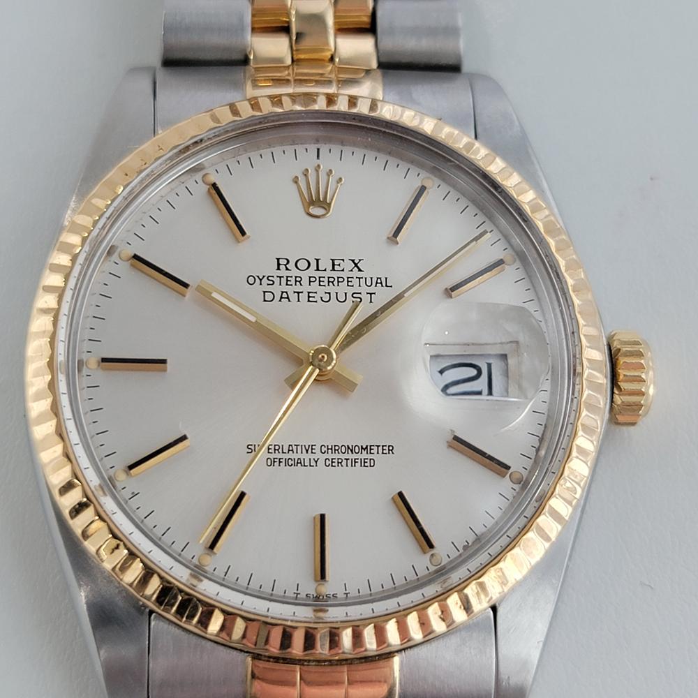 Timeless icon, Men's 18k gold and stainless steel Rolex Oyster Perpetual Datejust Ref.16013 automatic, c.1984, all original. Verified authentic by a master watchmaker. Gorgeous Rolex signed original, unrestored dial, applied indice hour markers,