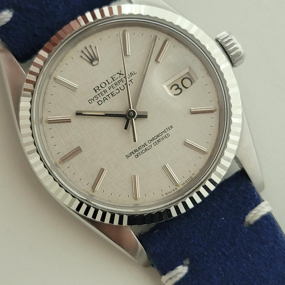 Mens Rolex Datejust Ref 16014 36mm 18k Gold SS Linen Dial Automatic 1980s RA491B In Excellent Condition In Beverly Hills, CA