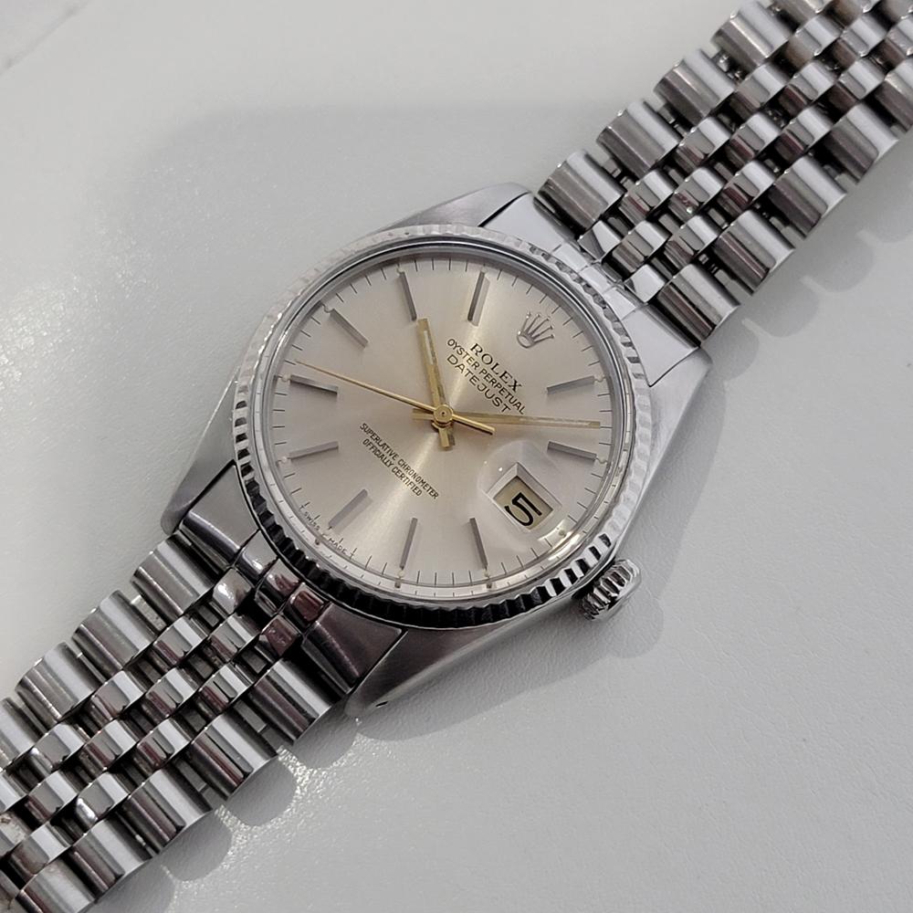 Mens Rolex Datejust Ref 16014 18k White Gold SS Automatic 1970s Swiss RA332 In Excellent Condition For Sale In Beverly Hills, CA