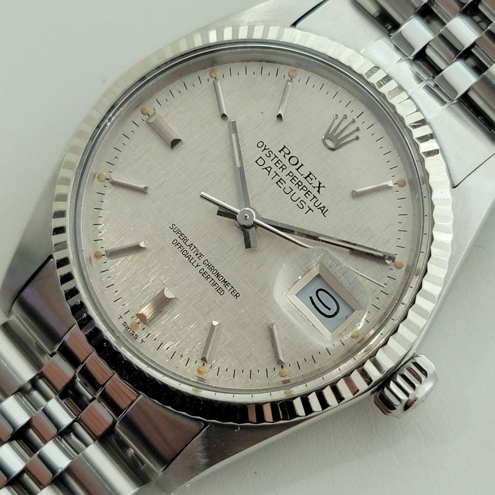 Men's Mens Rolex Datejust 16014 36mm 18k SS Linen Dial Automatic 1970s Vintage RA485 For Sale
