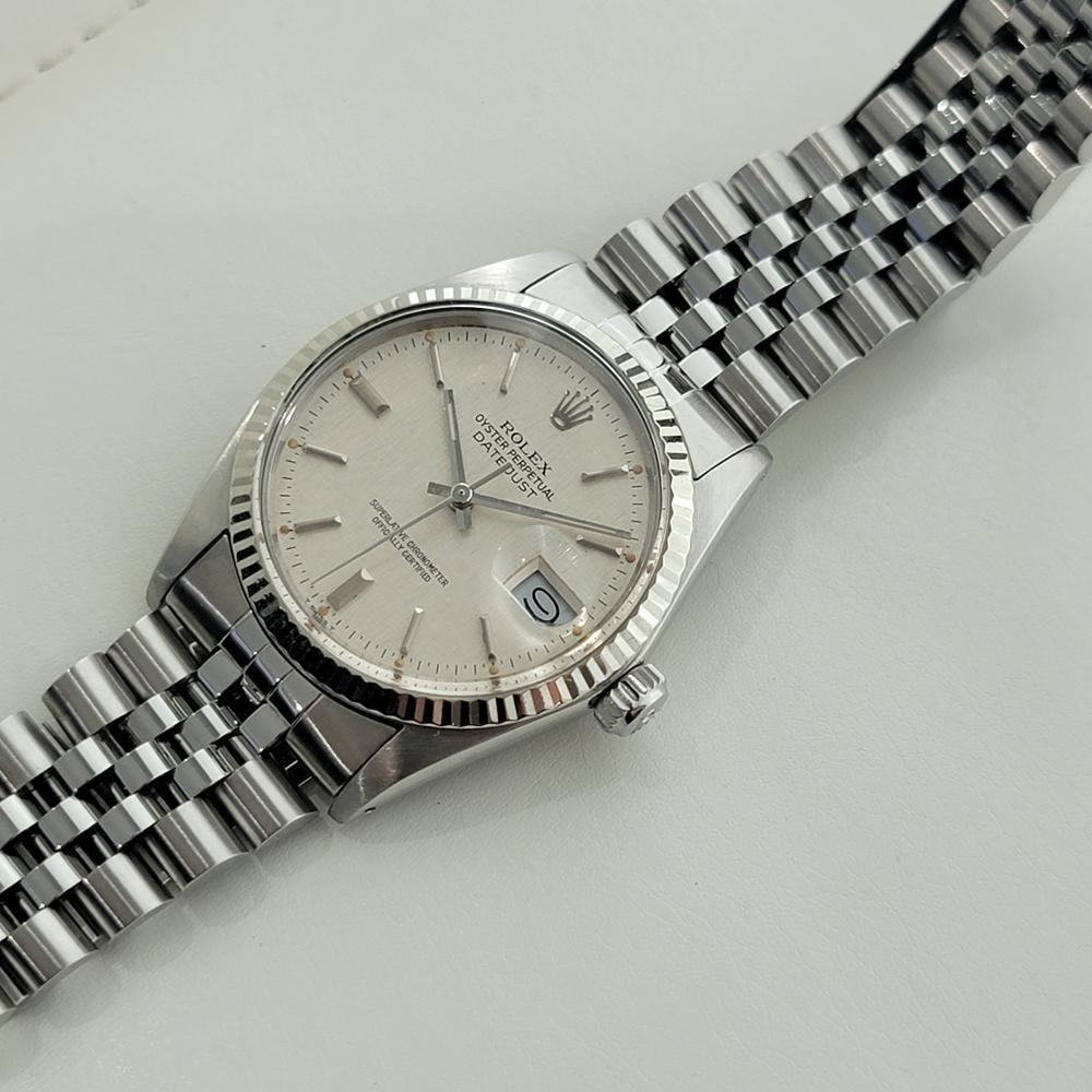 Mens Rolex Datejust 16014 36mm 18k SS Linen Dial Automatic 1970s Vintage RA485 For Sale 1