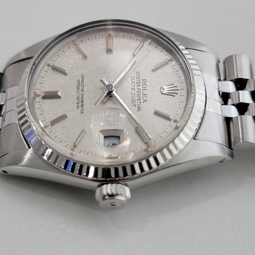 Mens Rolex Datejust 16014 36mm 18k SS Linen Dial Automatic 1970s Vintage RA485 For Sale 2