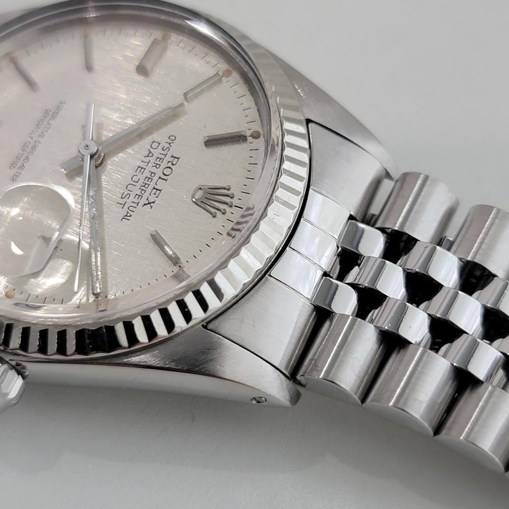 Mens Rolex Datejust 16014 36mm 18k SS Linen Dial Automatic 1970s Vintage RA485 For Sale 3