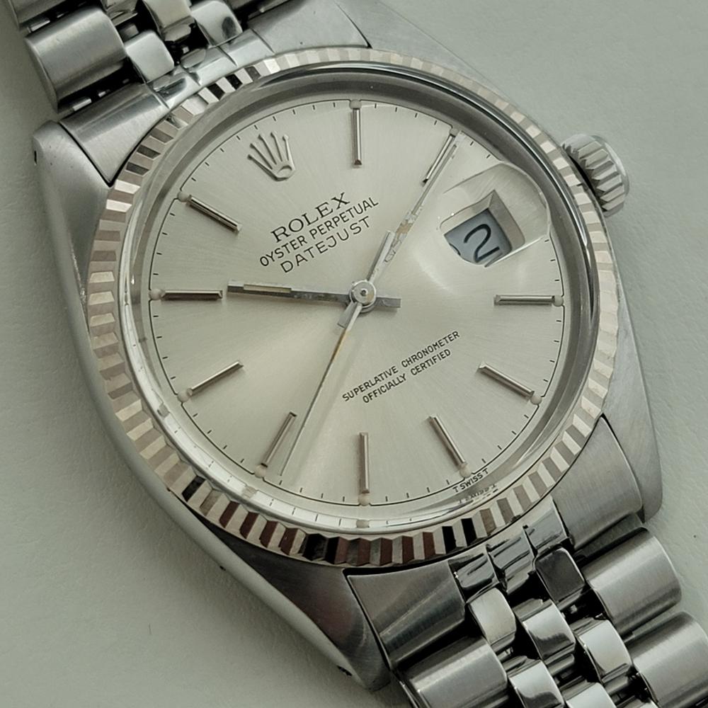 Mens Rolex Datejust Ref 16014 36mm 18k White Gold SS Automatic 1970s Swiss RA486 In Excellent Condition In Beverly Hills, CA