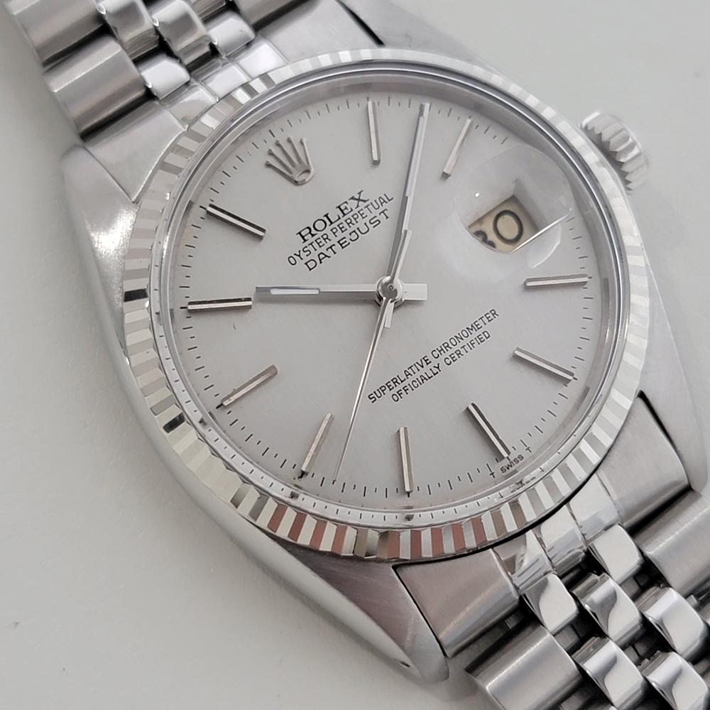 Mens Rolex Datejust Ref 16014 36mm 18k White Gold SS Automatic 1970s Swiss RA515 In Excellent Condition For Sale In Beverly Hills, CA