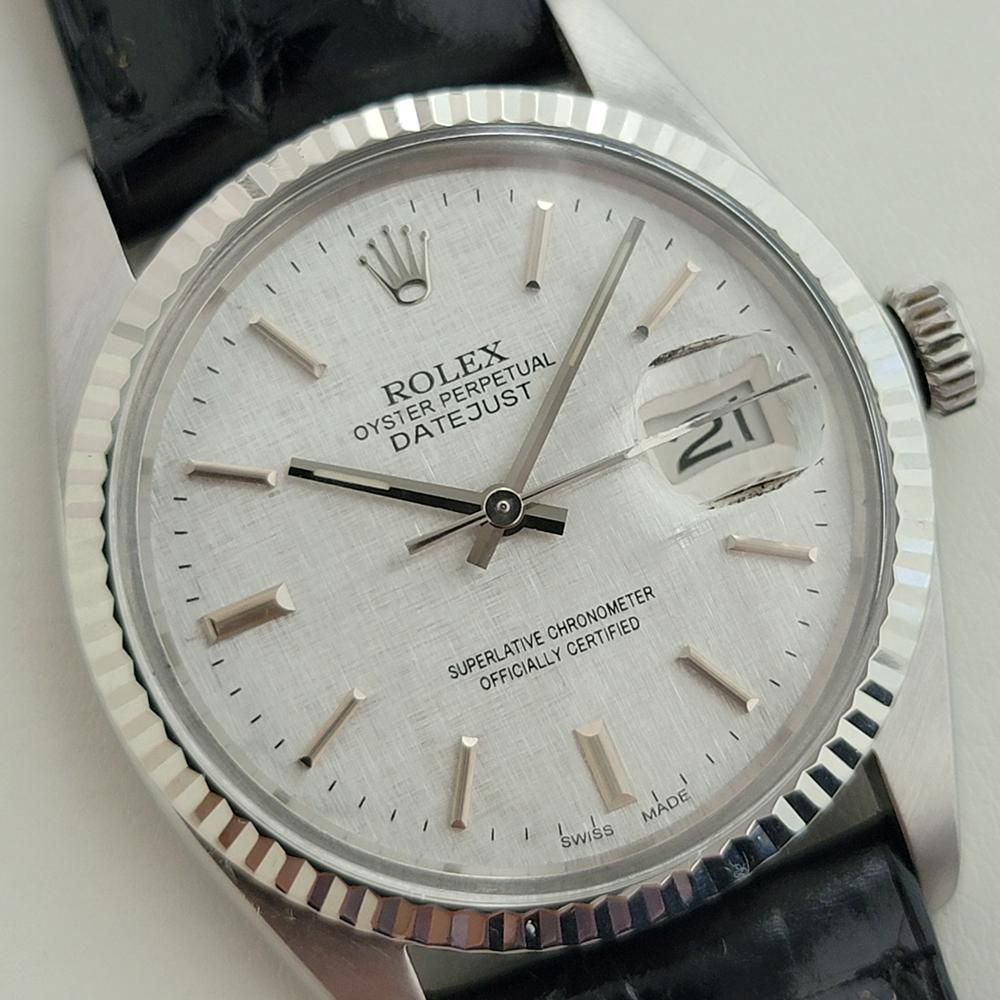 Mens Rolex Datejust Ref 16014 36mm 18k White Gold SS Automatic 1980s RA392B In Excellent Condition For Sale In Beverly Hills, CA