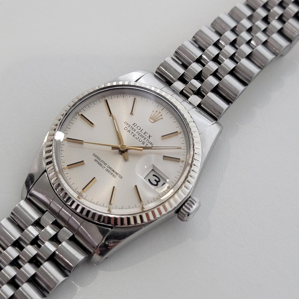 Mens Rolex Datejust Ref 16014 18k White Gold SS Automatic 1980s Swiss RA330 In Excellent Condition For Sale In Beverly Hills, CA