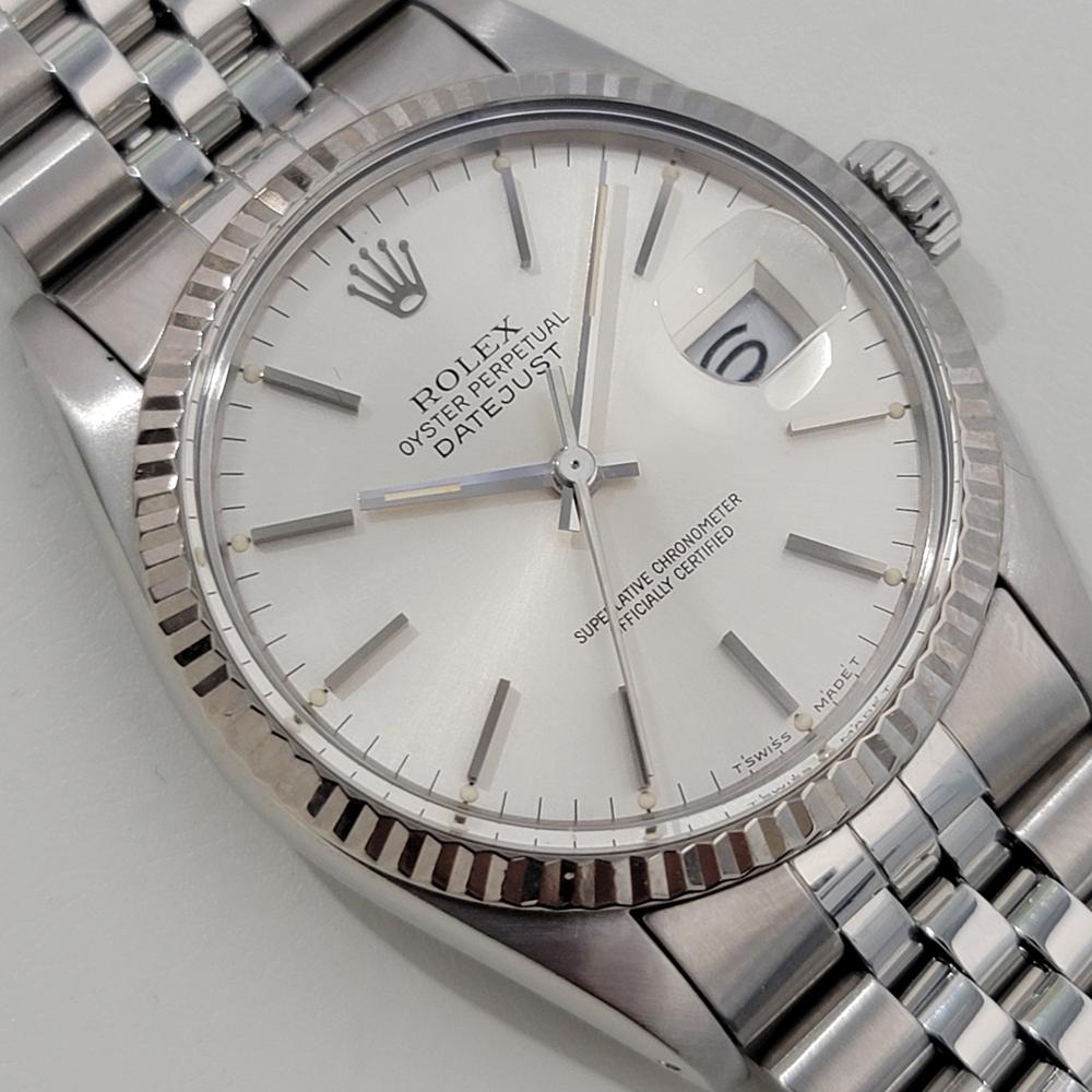 Mens Rolex Datejust Ref 16014 36mm 18k White Gold SS Automatic 1980s Swiss RA487 In Excellent Condition In Beverly Hills, CA